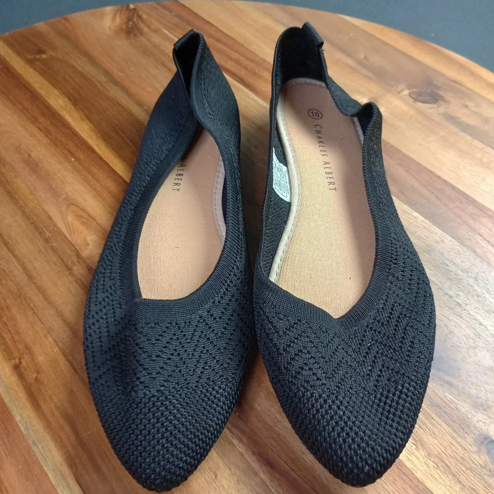 Charles Albert Knit Ballet Flats Womens Sz 10 Comfort Shoes Black Slip On Casual